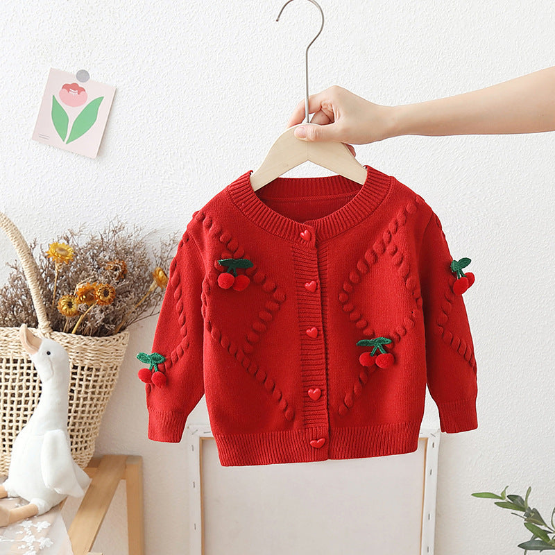 Girls knitted cherry cardigan cherry sweater coat