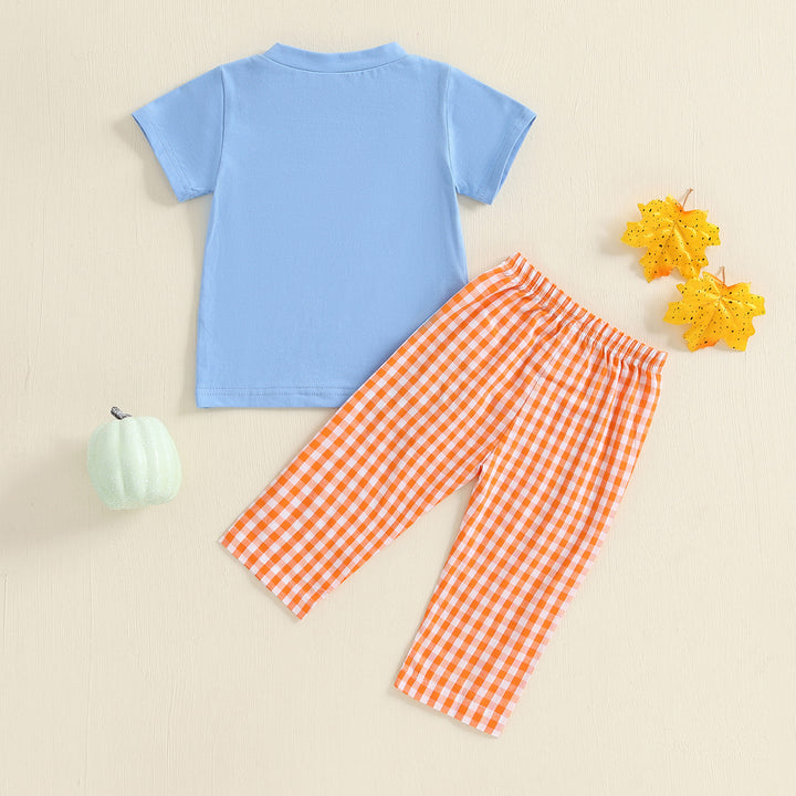 Boys Halloween Pumpkin Embroidered T-shirt&pant set