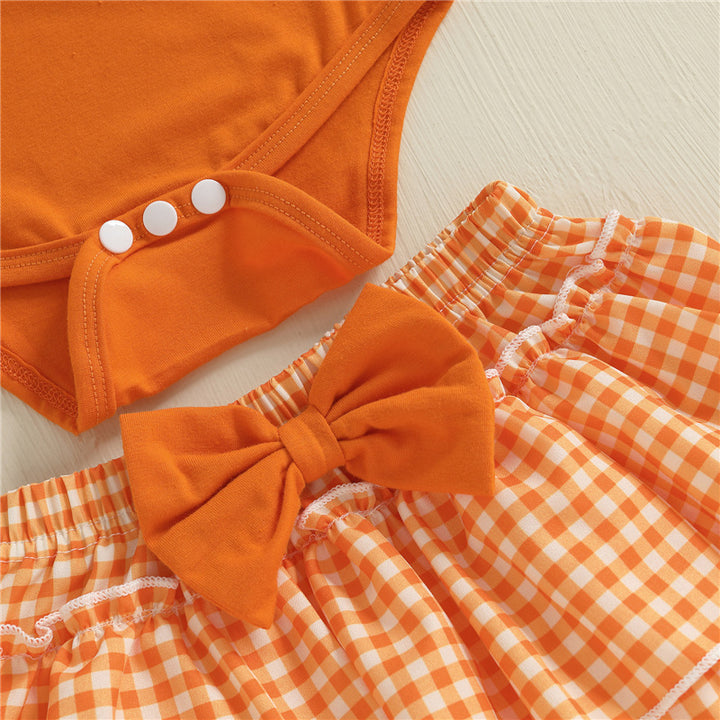 Halloween pumpkin patch embroidered romper&dress 3pcs set