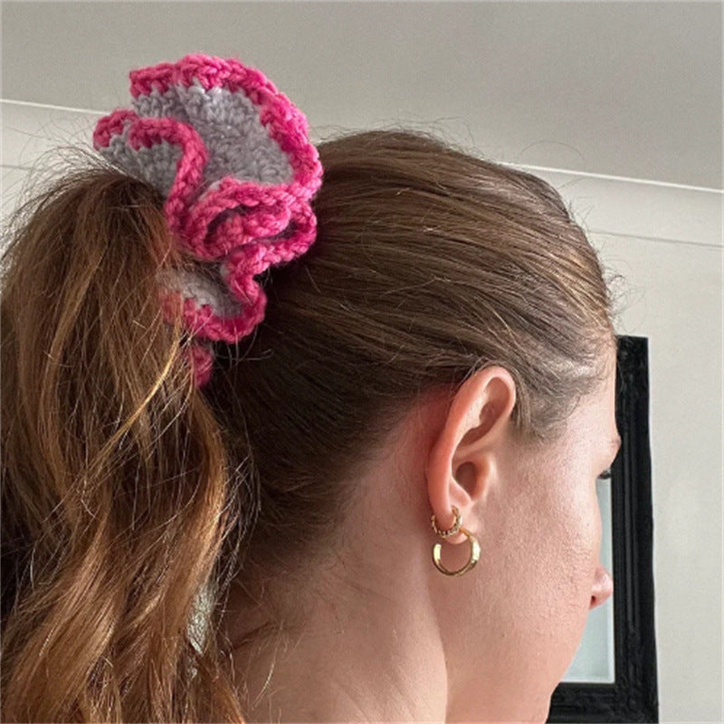 Handmade knitted intestine ruffle Lace Hair Ties For Girls