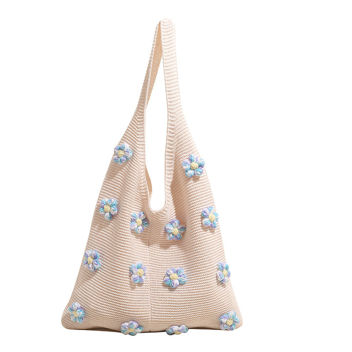 Summer colorful knitted flower shoulder tote bag