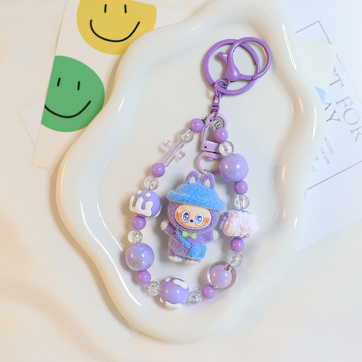 Flocking magic witches labubu Beaded keychain bag pendant gift