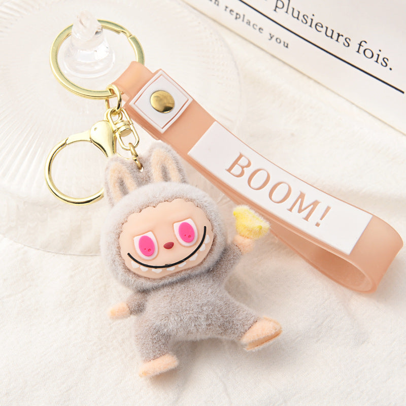 Flocking Yoga labubu keychain Labubu pendant cute gift