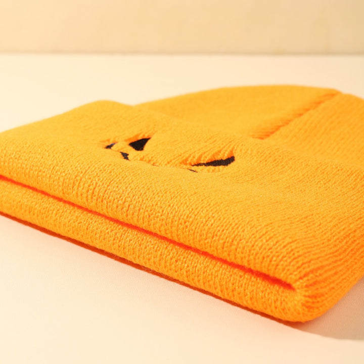 Halloween embroidered devil pumpkin knitted hat for baby
