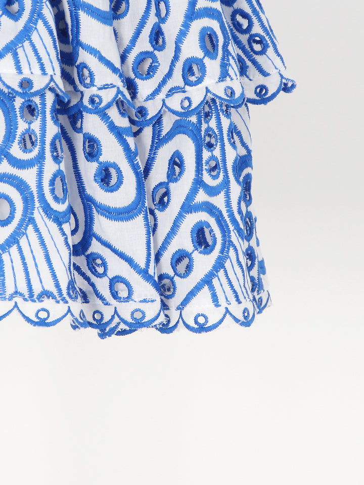 Embroidered tube top puffy mini dress