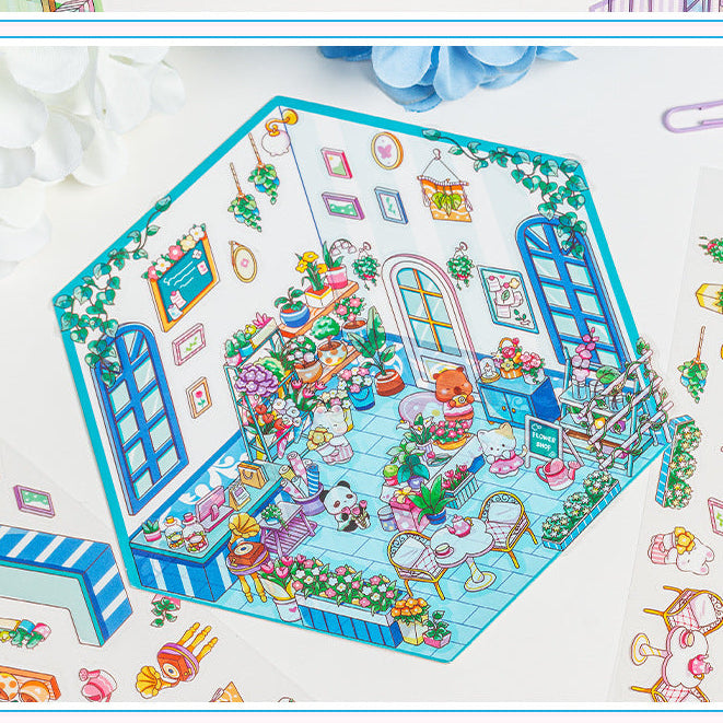 Landscaping Stickers Cartoon House Scene Landscaping Stickers