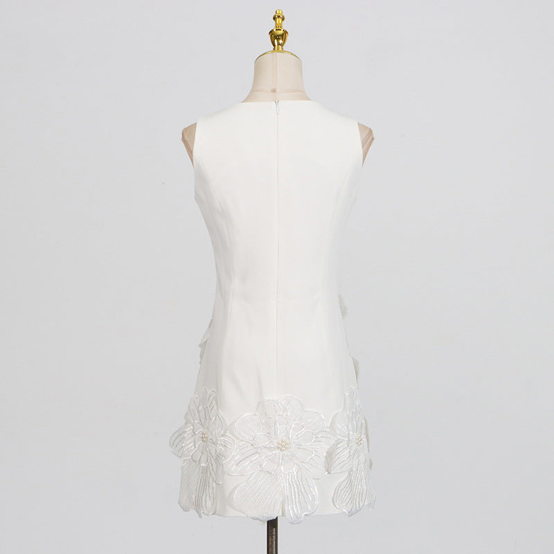 Embroidered flower waisted sleeveless mini dress