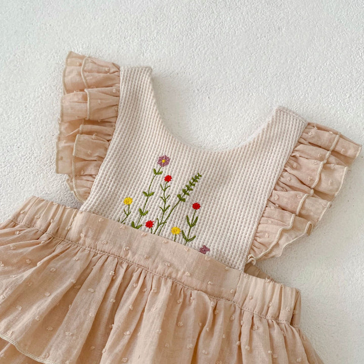 Baby floral embroidery romper with flying sleeves