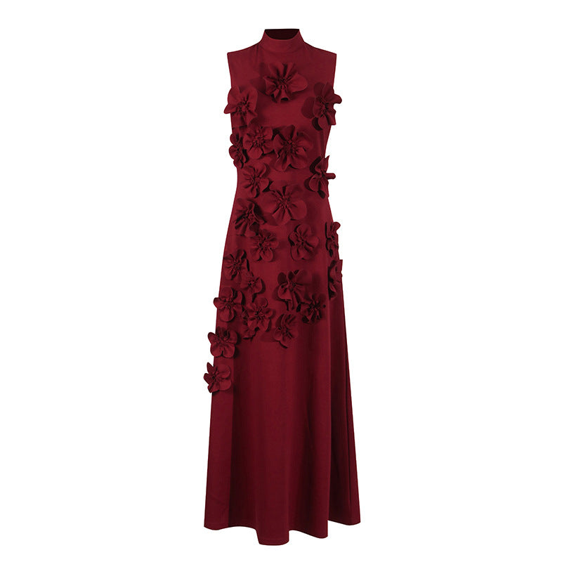 3D Pink Flower deco Maxi dress Evening dress