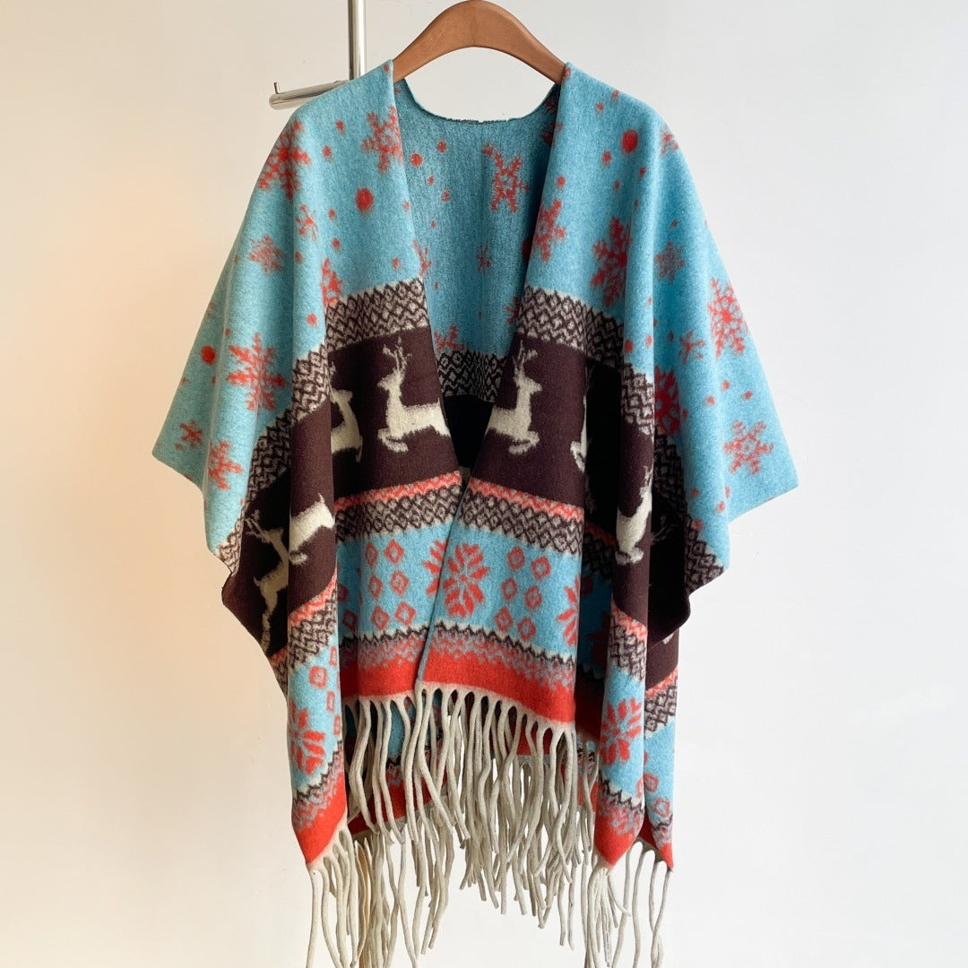 Snowflake deer jacquard shawl Christmas warm shawl scarf