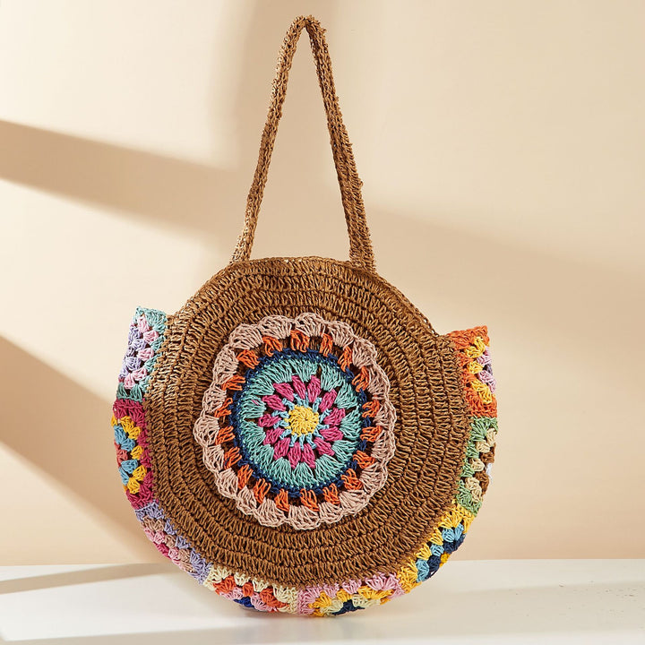 Round Straw Shoulder Bag Boho straw bag