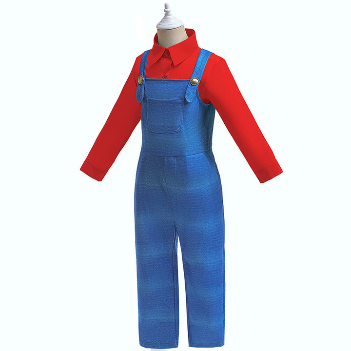 Super Mario inspired cosplay shirt&overalls 2pcs set