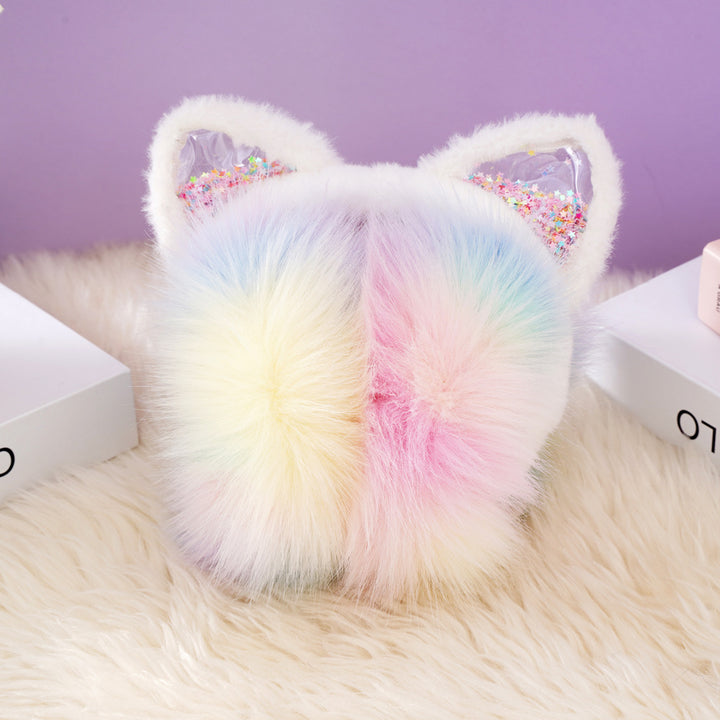 Sequin quicksand colorful furry Cat Earmuffs for kids