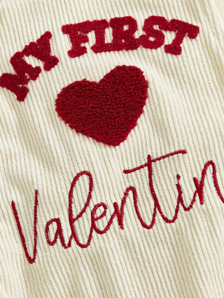 Baby Valentine's corduroy letter heart embroidered sleeveless romper