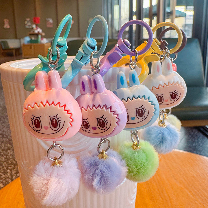 Labubu furry Ball mini keychain Bag Pendant Gift