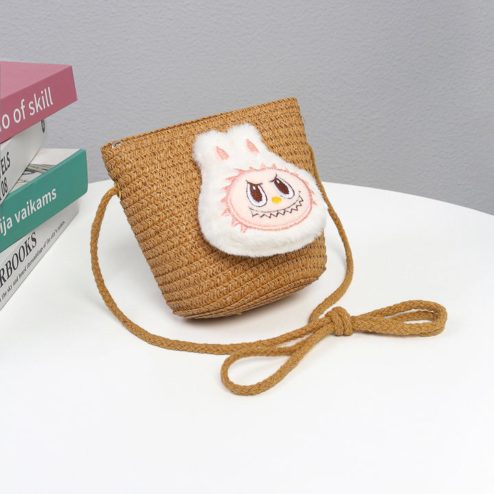 Cartoon cute monster Handmade Woven Straw Crossbody Bag
