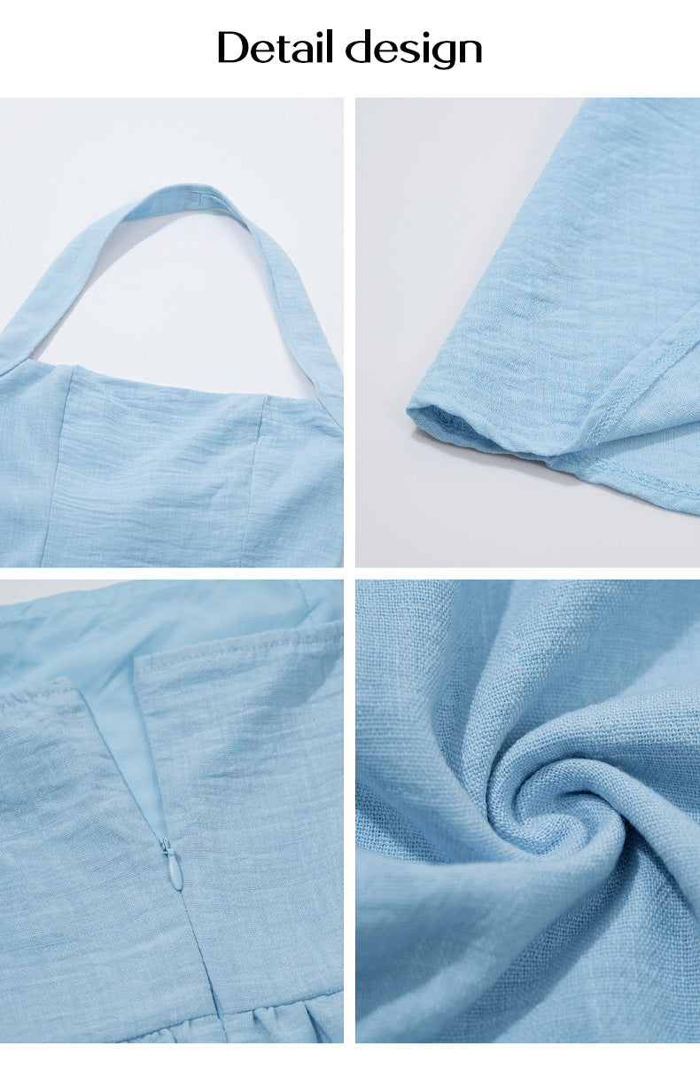 Solid color high waist sleeveless halter neck dress for women