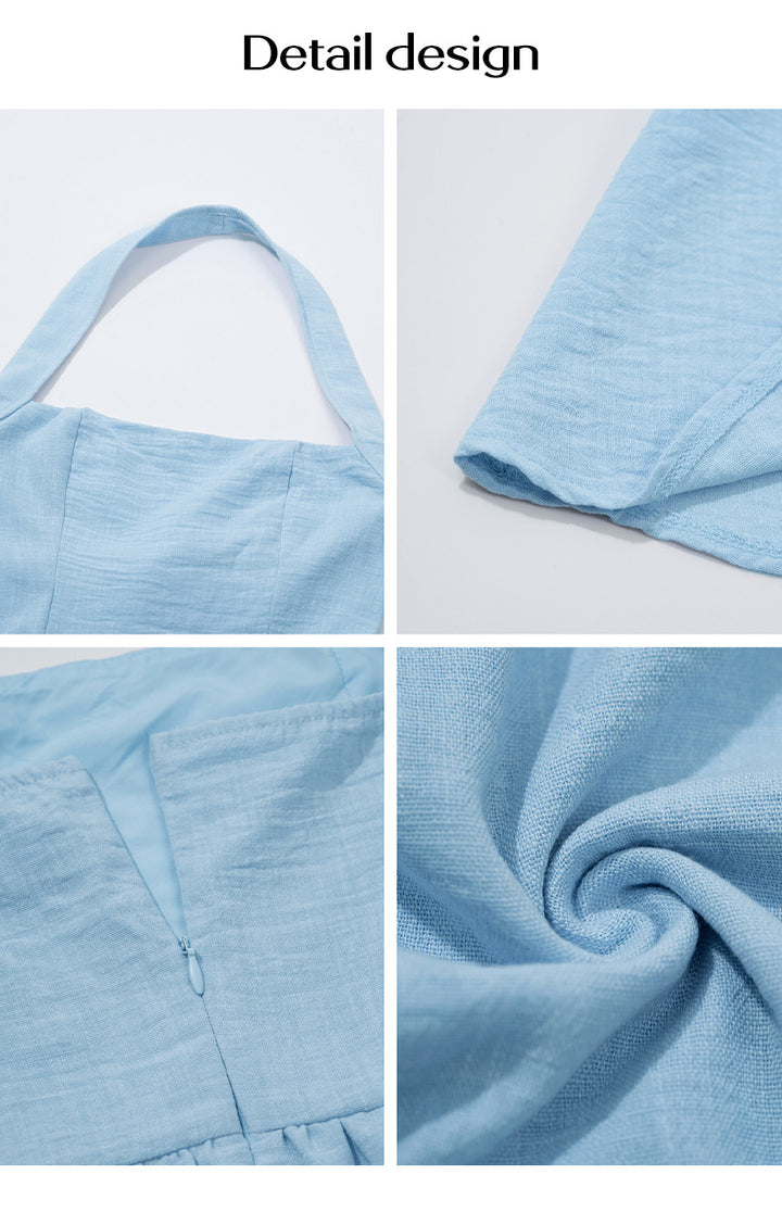 Solid color high waist sleeveless halter neck dress for women