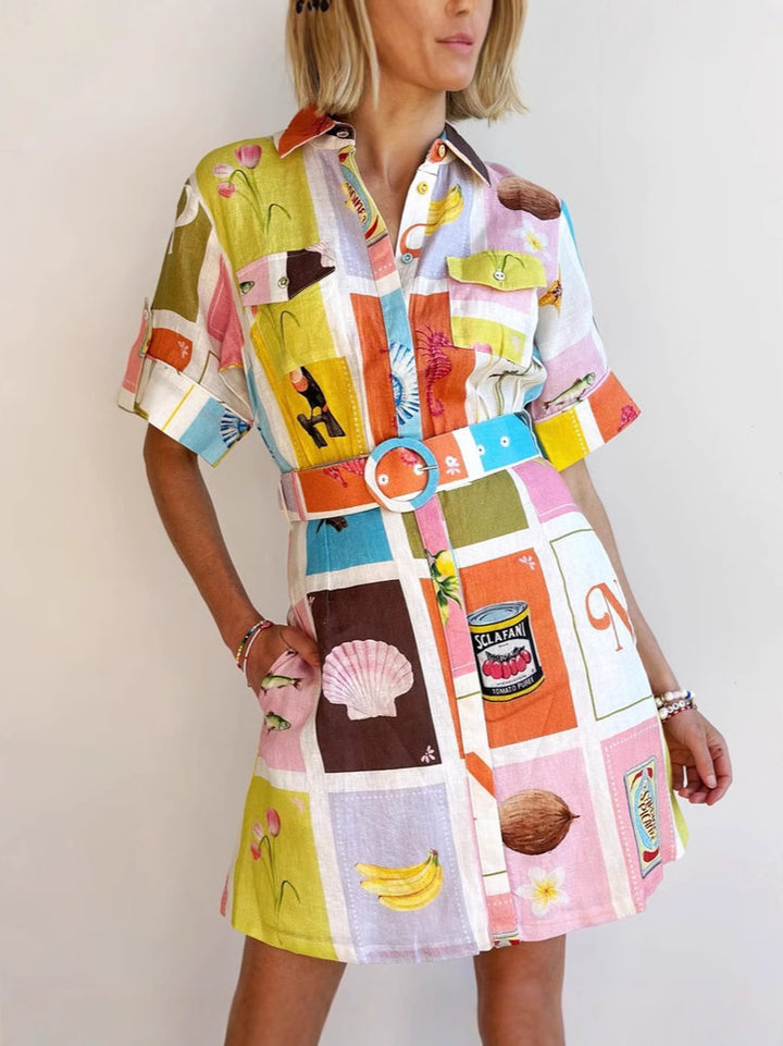 Summer vibe Linen belt shirt dress