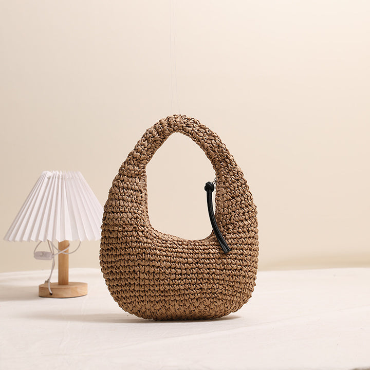 Solid color hand-held straw bag summer beach bag
