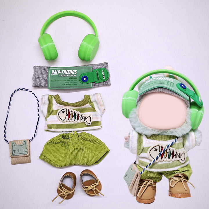 Handmade labubu clothes Green trendy suit-6pcs set