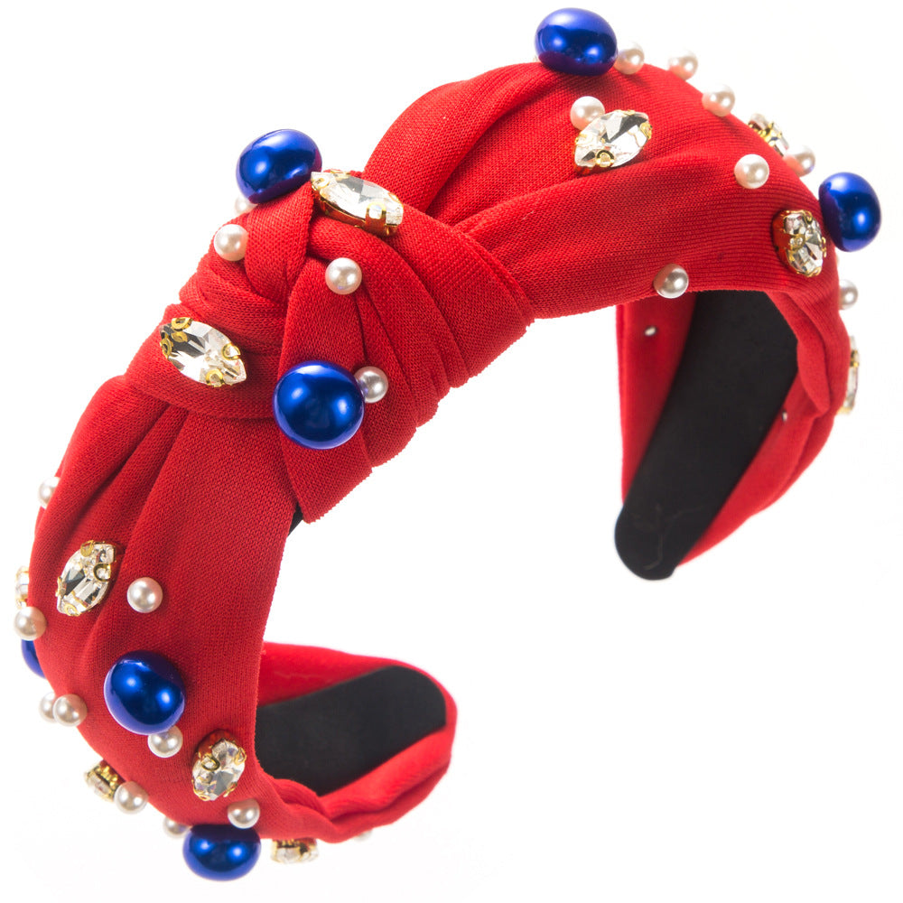 Knotted beaded  diamond pearl Headband for 4th of July