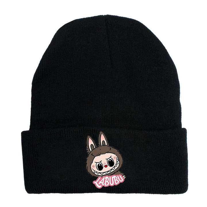 Cute monster printed knitted beanie hat-black