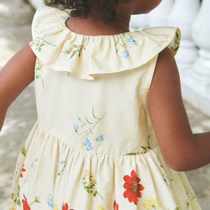 Girls pleated lotus leaf collar cotton floral dress