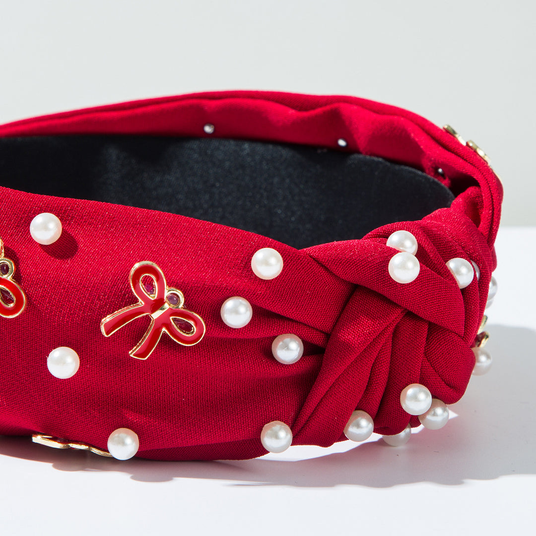 Knotted beaded pearl bow deco headband