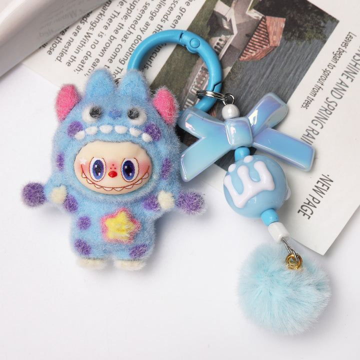Flocked polka dot monster rabbit keychains bag charms