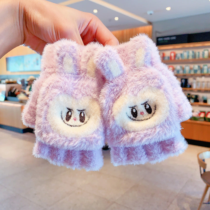 Cute monster Convertible Flip Top furry gloves for kids