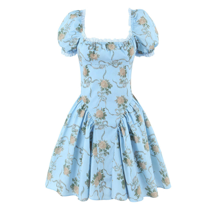 Retro oil painting floral bow tie lace princess dress