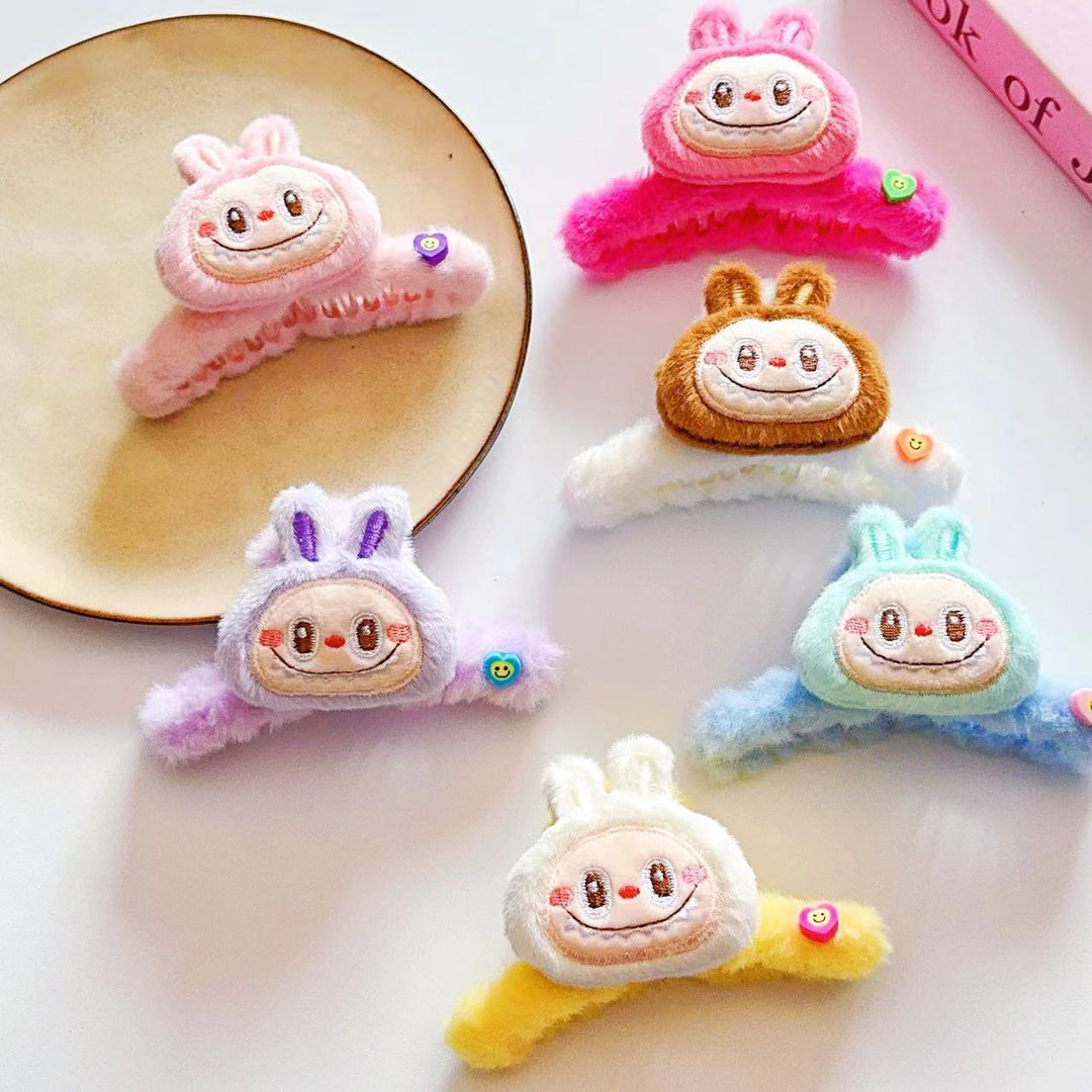 Labubu furry cute hair claw clips