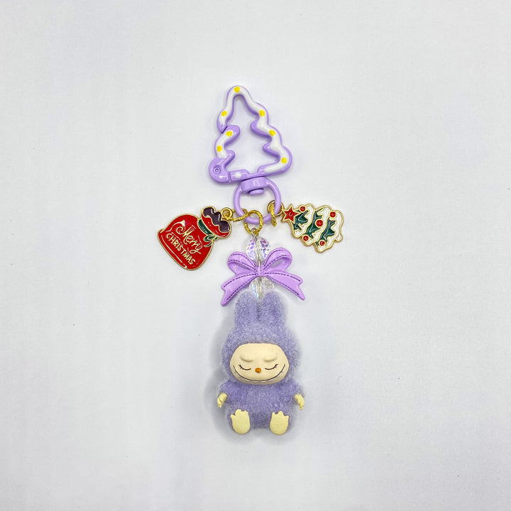 Christmas flocking mini Labubu keychain bag pendant