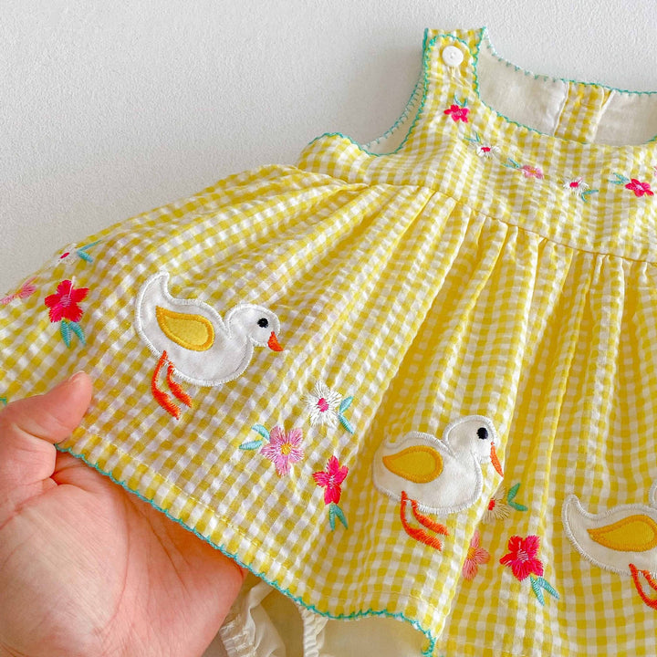 Baby girl summer cute duck yellow plaid romper sleeveless bodysuit