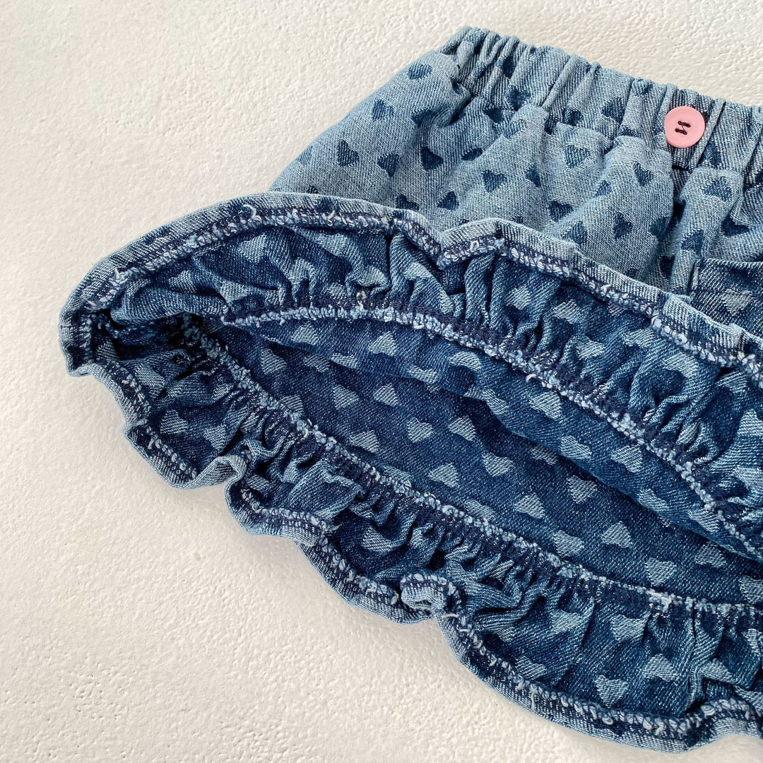 Baby denim suspenders top&short skirt 2pcs set