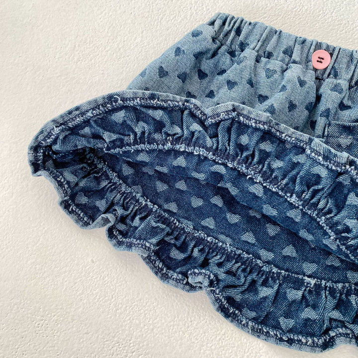 Baby denim suspenders top&short skirt 2pcs set