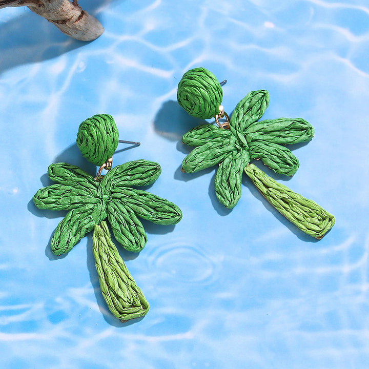 Summer coconut tree hand-woven holiday style earrings