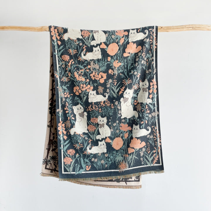 Cute cat jacquard warm scarf shawl for women