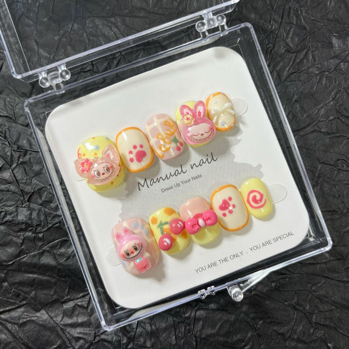 Handmade cute monster girl short Press On Nails