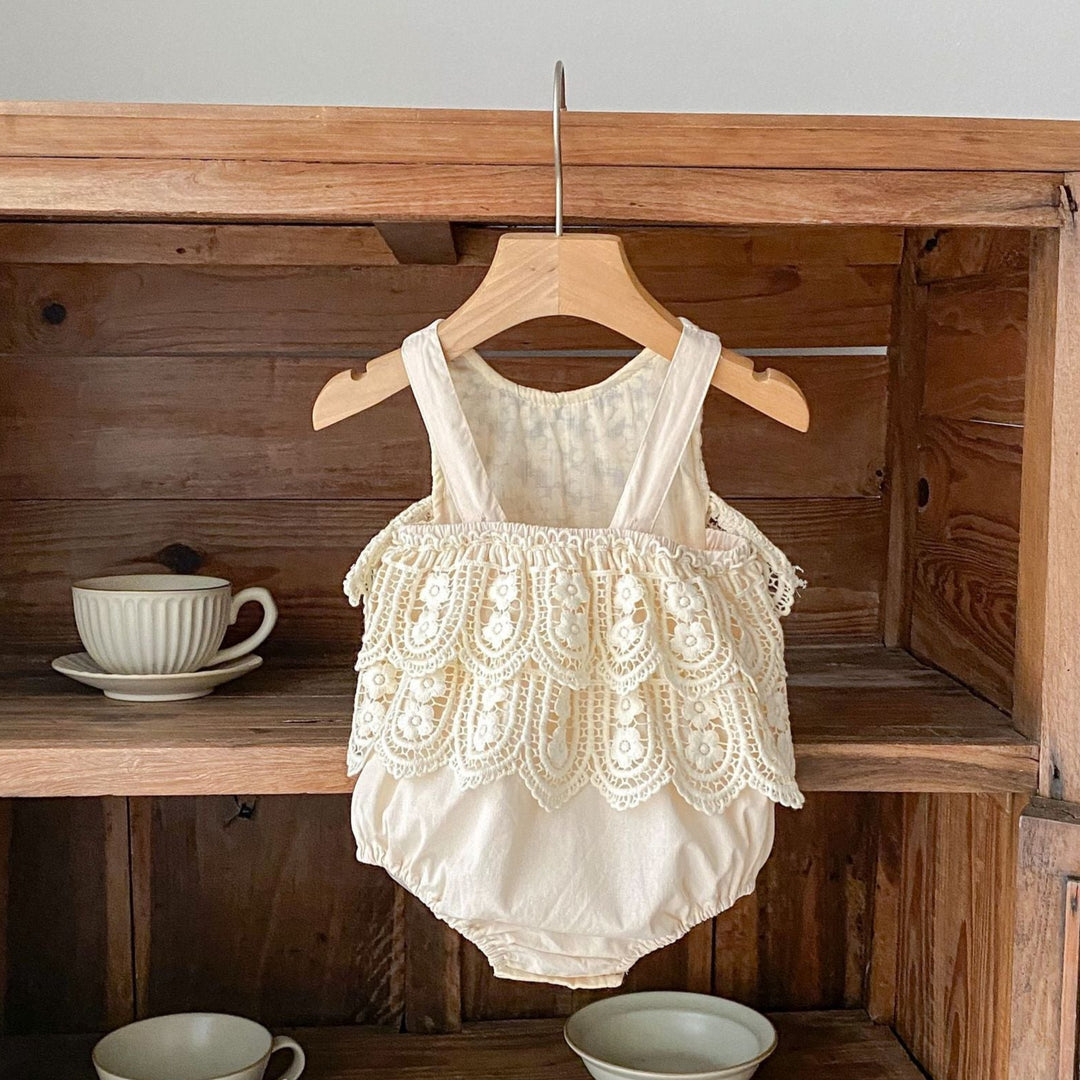 Baby cotton suspender lace romper