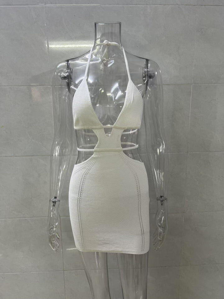 Sexy lace-up halter neck wrap chest beach dress