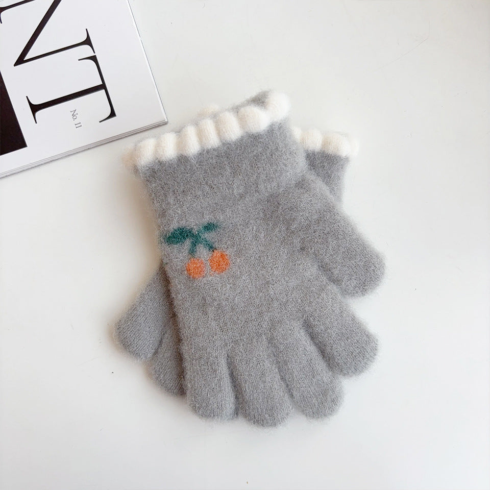 Sweet Cherry Warm Gloves Five-Finger Gloves