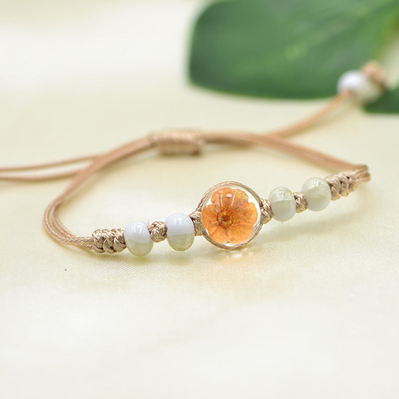Handmade Dry Flower Bracelet Glass Ball Charm Bracelet