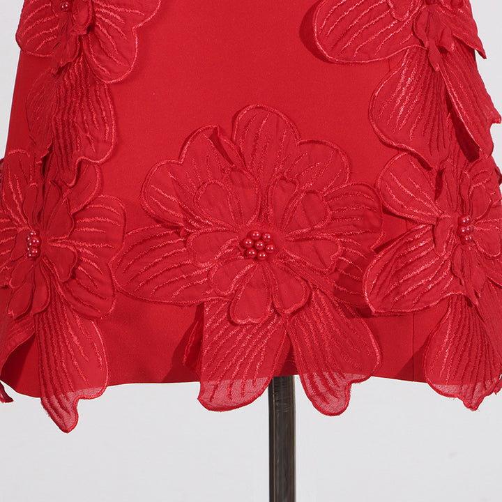 Embroidered flower waisted sleeveless mini dress