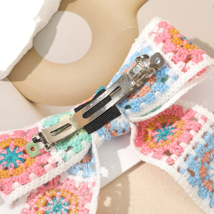 Boho knitted hollow flower bow hair clip