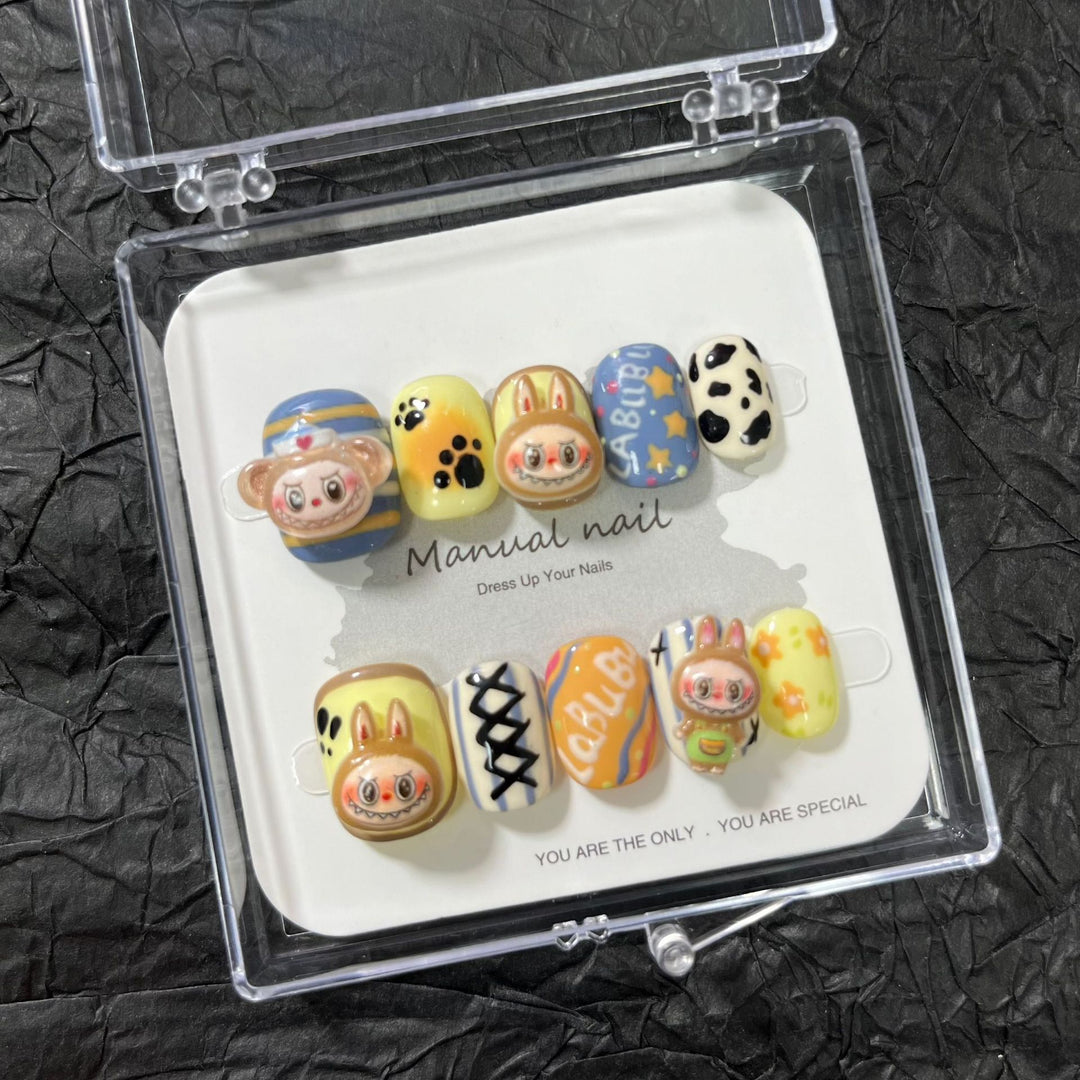 Handmade cute monster girl short Press On Nails