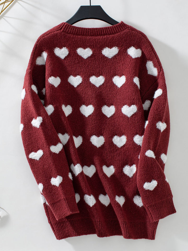 Valentine's Chenille Embroidery Heart  Mid-length knitted cardigan