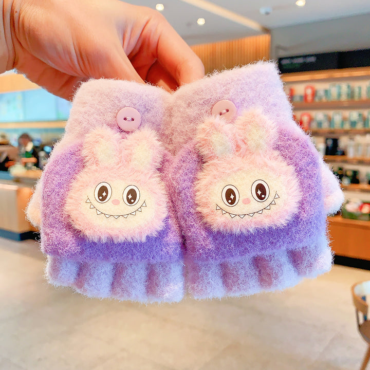 Cute monster Convertible Flip Top furry gloves for kids