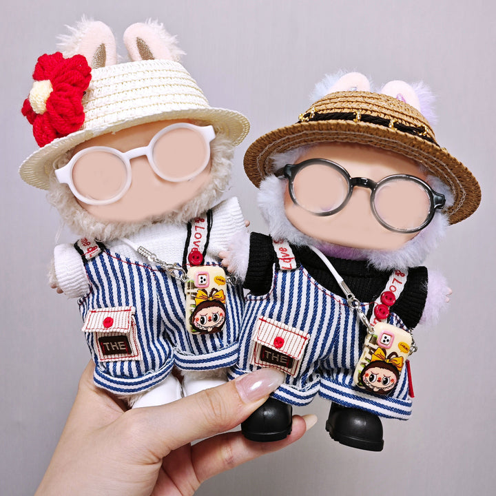Labubu doll clothes Striped overalls T-shirt 6pcs set